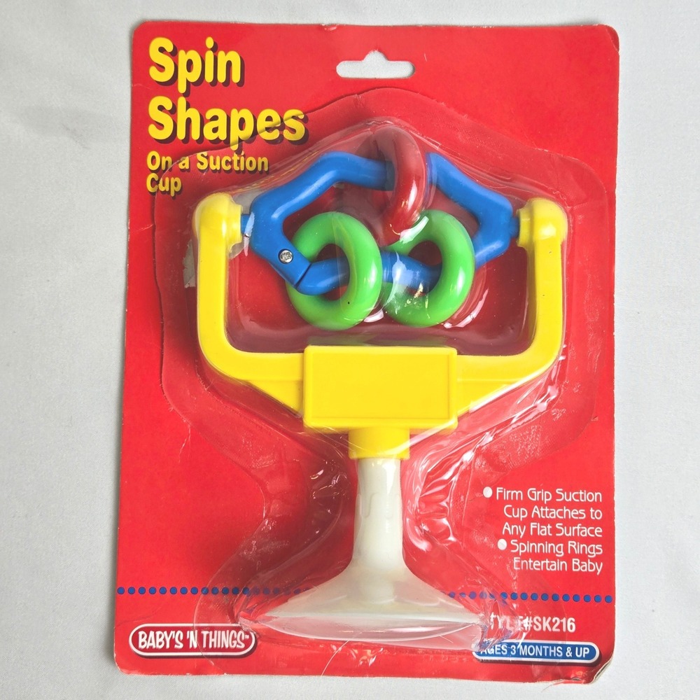 Baby's 'N Things Spin Shapes on a Suction Cup Toy, SK216, Ages 3 month+ Vtg 1998